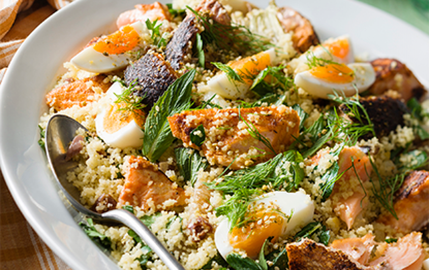 Crispy skin salmon, fennel & couscous salad - San Remo