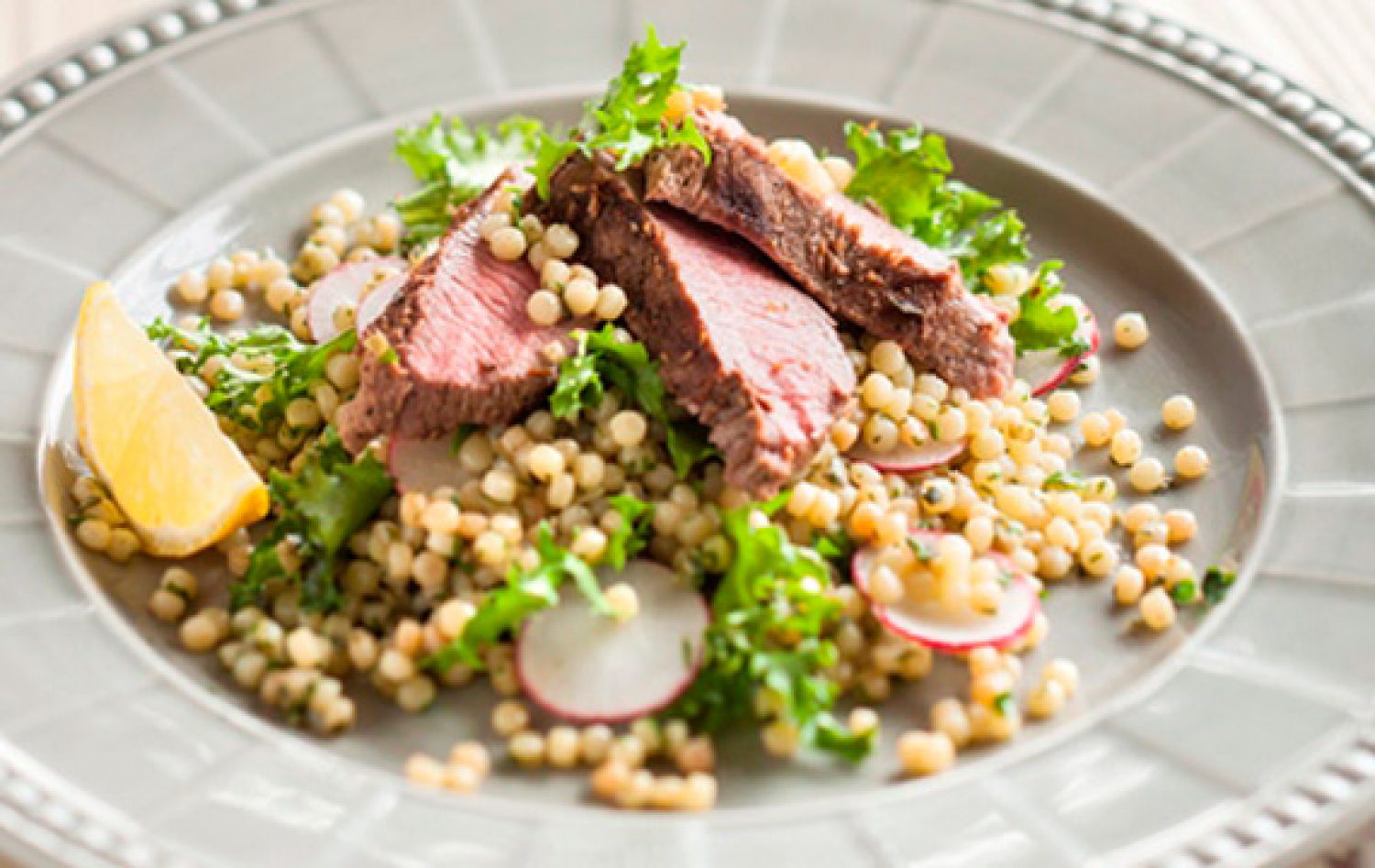 Pearl CousCous with BBQ Lamb and Peasant Saltsa - San Remo